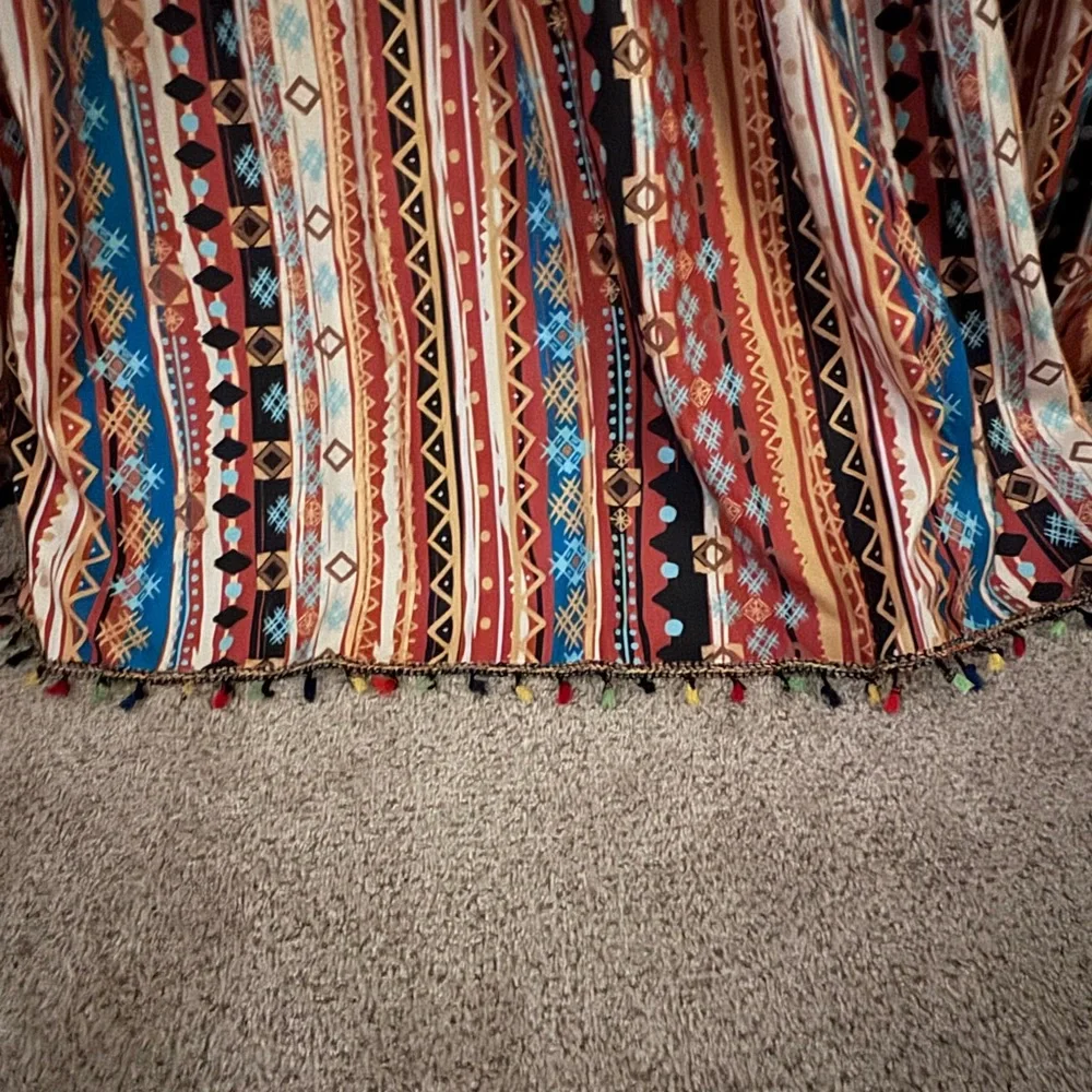 Striped Boho Window Curtains in Rust, Cream & Blue (5 panels)